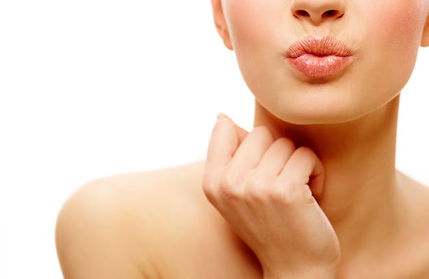 Woman with puckered lips